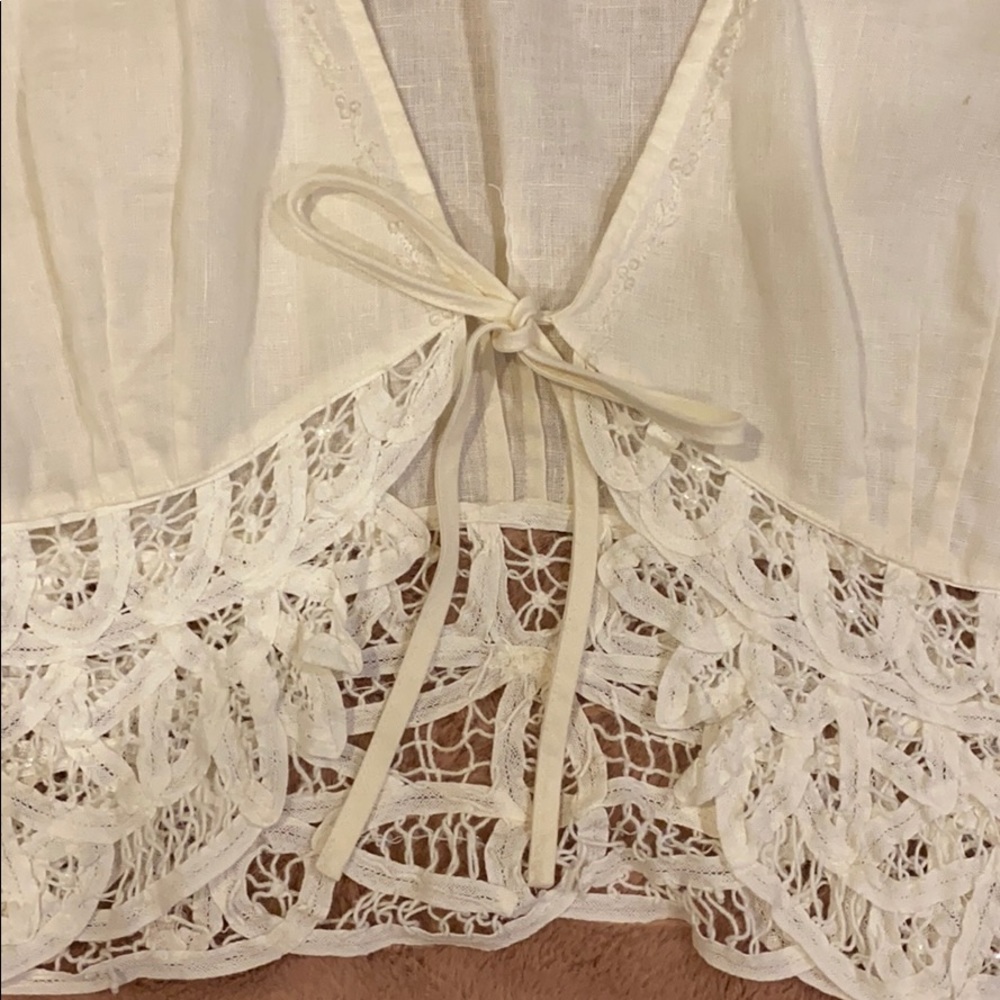 100% linin J. Jill top w patterned lace detail - Picture 3 of 8
